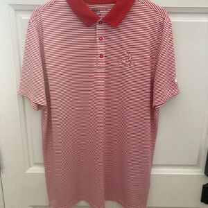 Pinehurst Nike Red and White Striped Polo Shirt with Embroidered Pinehurst logo
